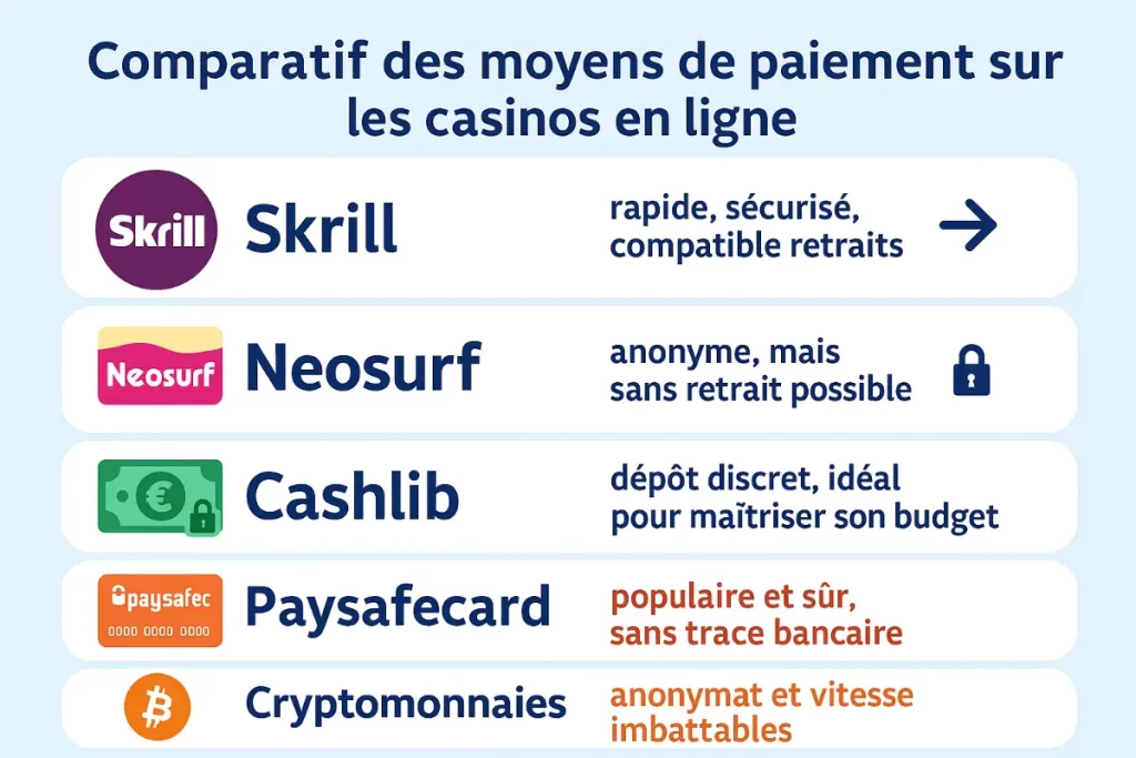Méthodes de paiement sur les casinos en ligne : tout ce que vous devez savoir 2 comparatif paiements casinos 2025